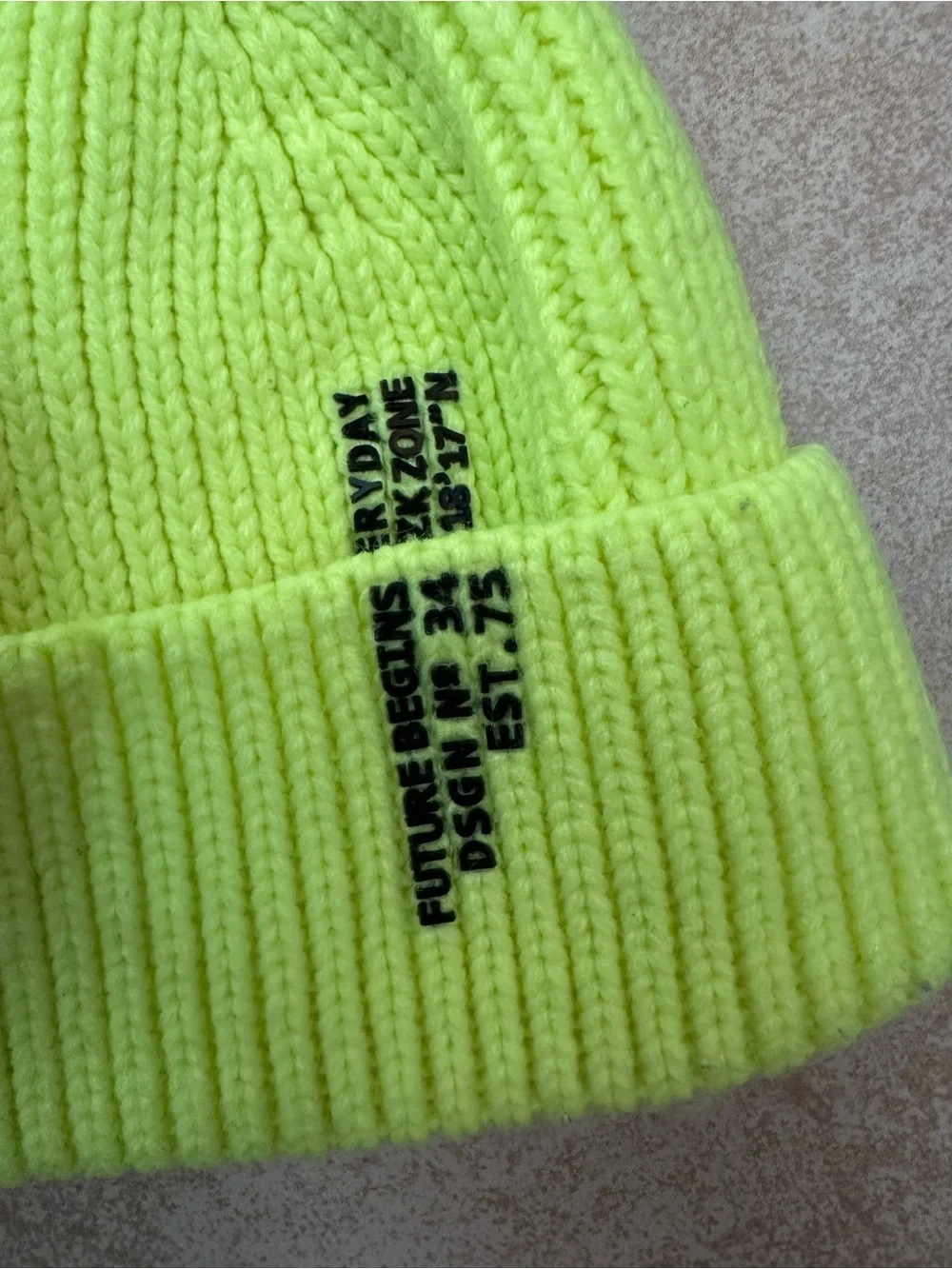 Zara Neon Yellow Ribbed Kids Beanie Hat